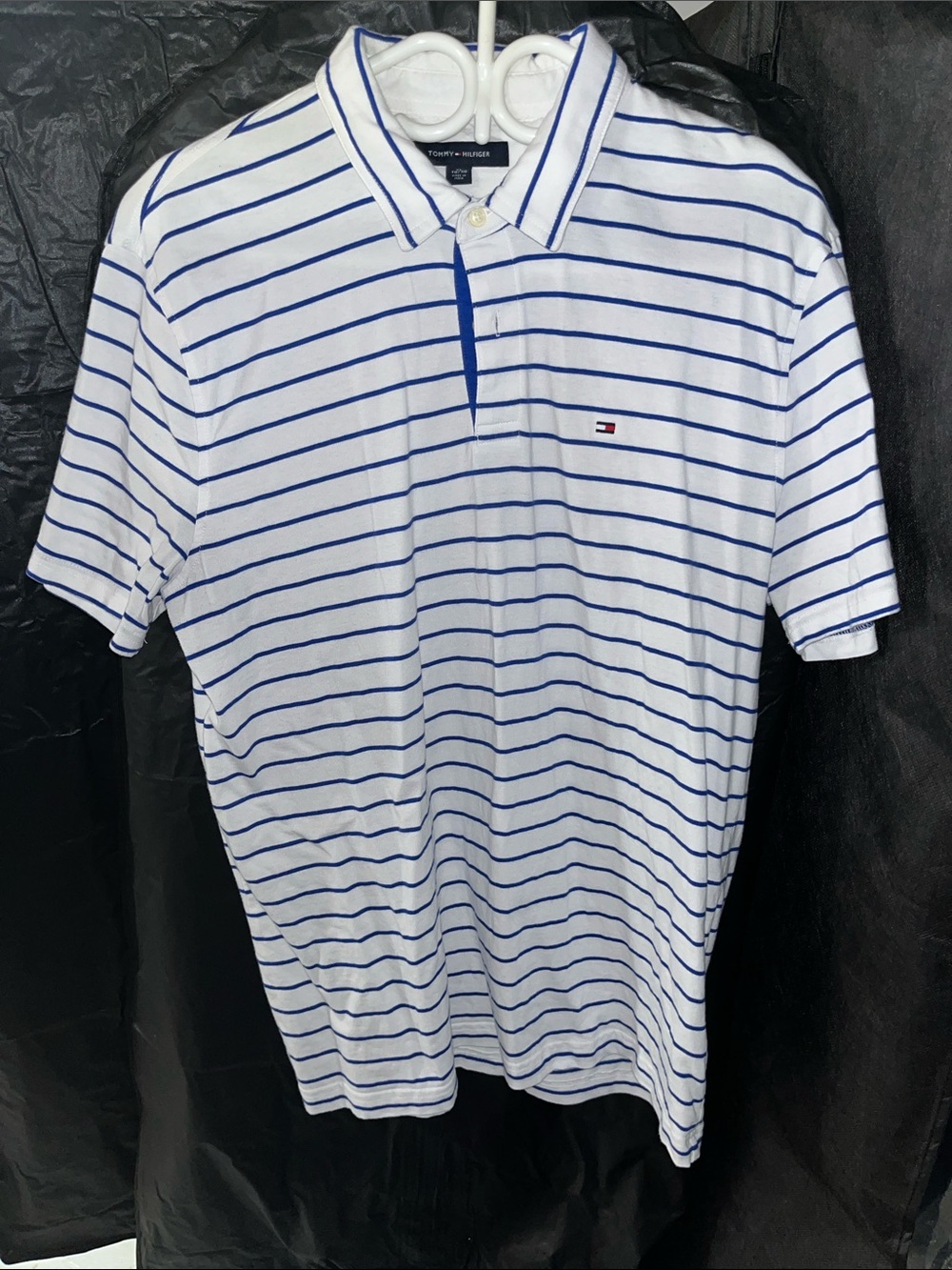 Tommy Hilfiger White Polo with Blue Stripes